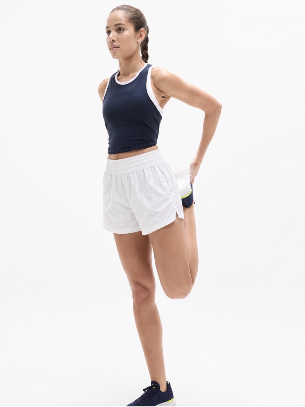 Athleta Hit Your Stride Run Short Women’s S White Lined Athletic NWT